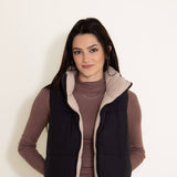 Love Tree Cropped Reversible Puffer Vest for Women in Black/Beige