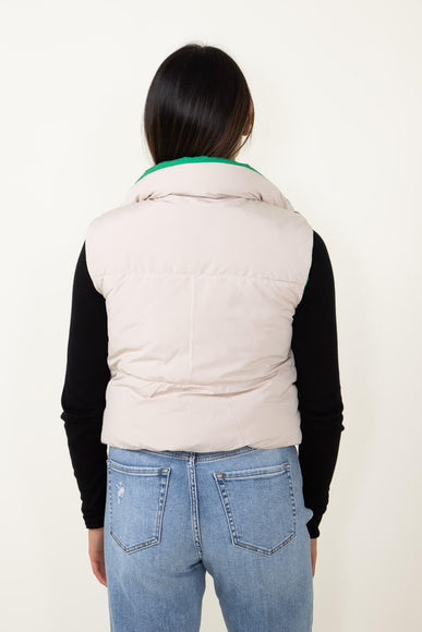 Love Tree Cropped Reversible Puffer Vest for Women in Green/Beige