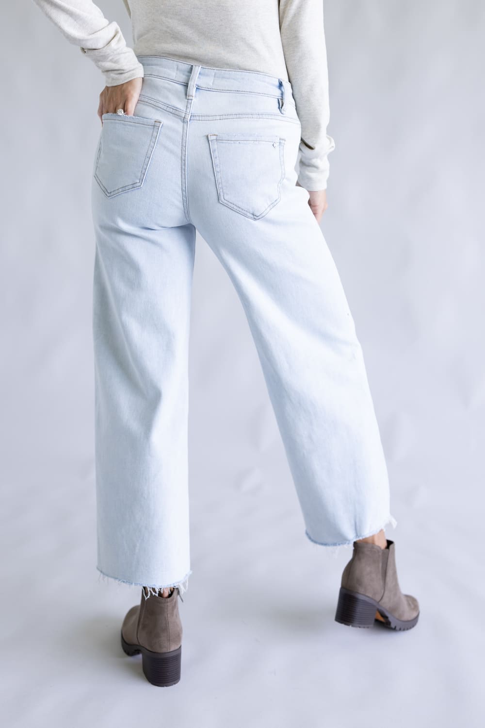 Mica High Rise Light Wash Wide Leg Fray Hem Jeans for Women