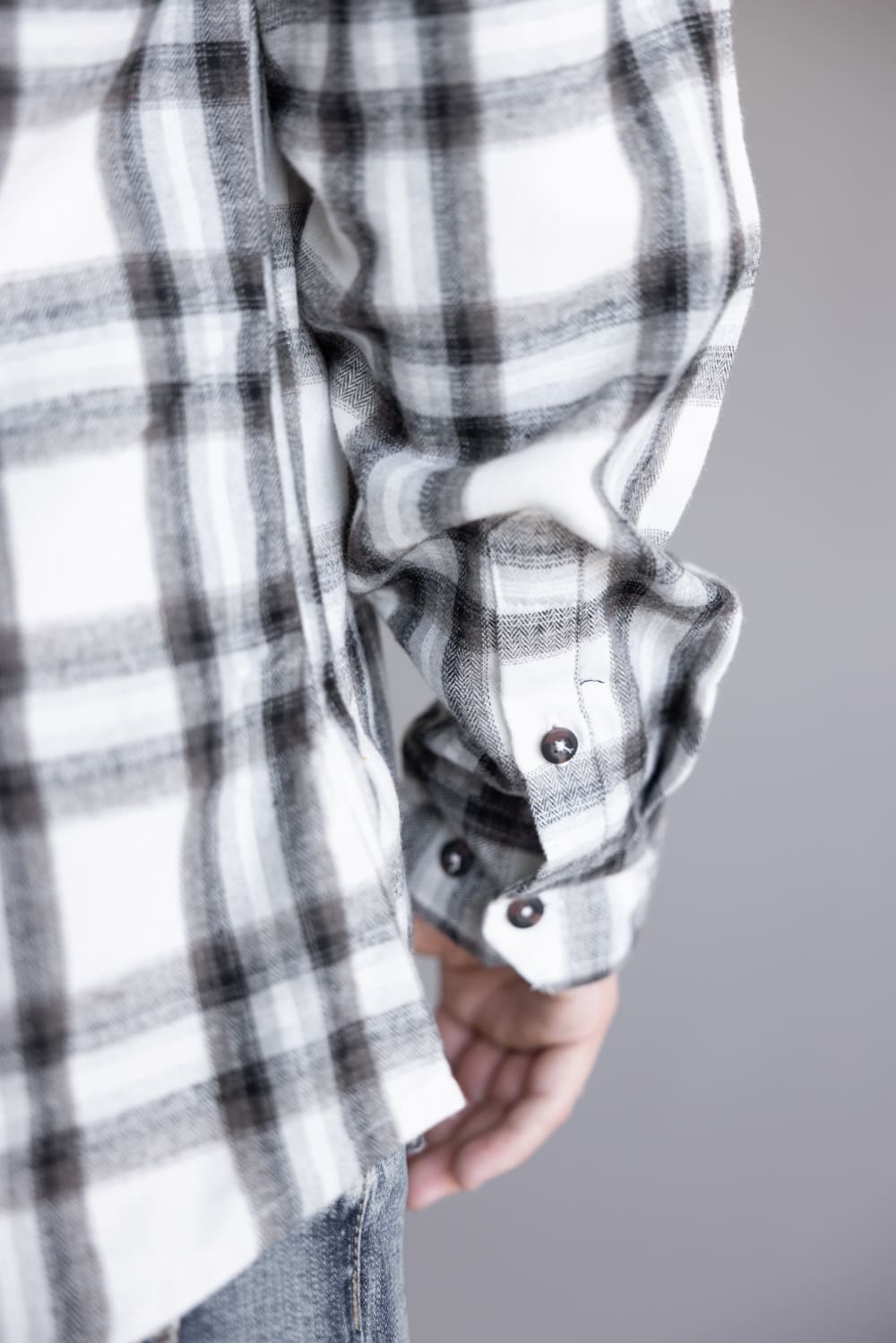 Plaid Flannel Shirt for Men in Ivory Black