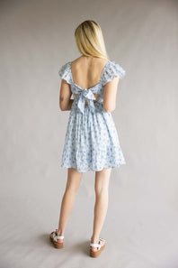 Floral Flutter Sleeve Dress for Women in Sky Blue