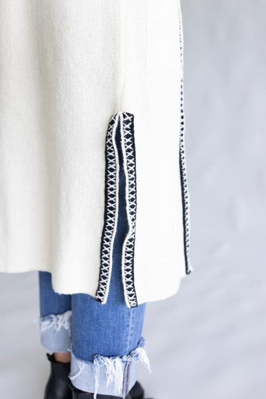 Whip Stitch Long Hooded Cardigan for Women in Ivory