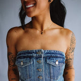 Denim Strapless Button Up Corset Top for Women in Blue