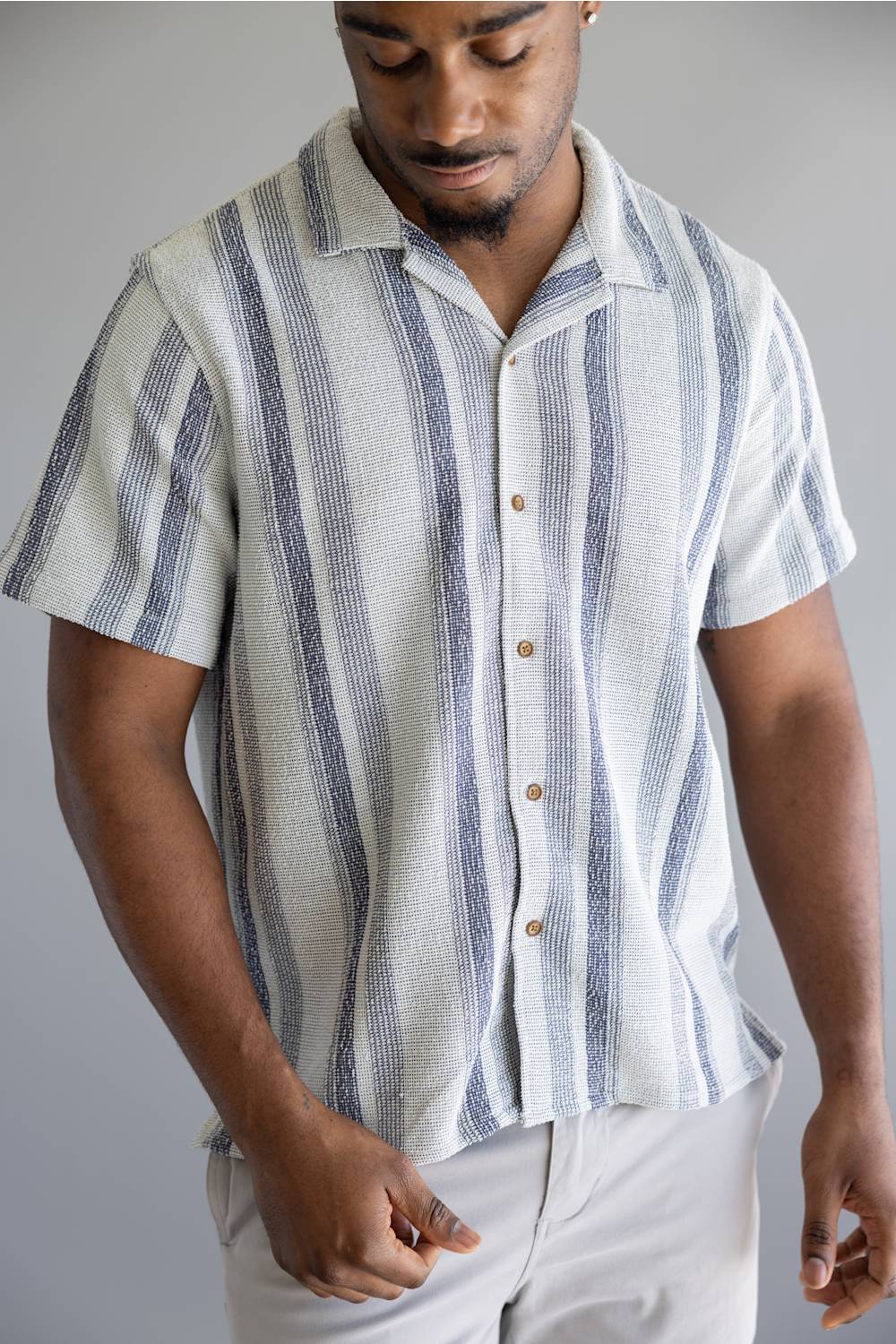 Woven Button Up Shirt for Men in Blue