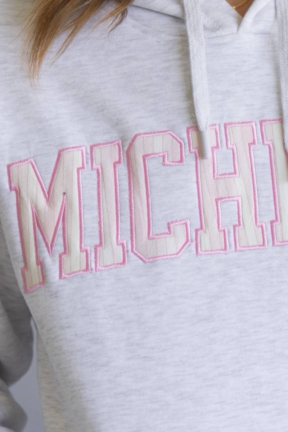 Striped Michigan Embroidered Hoodie for Women in Grey