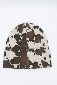 C.C. Cow Pattern Beanie for Women in Brown