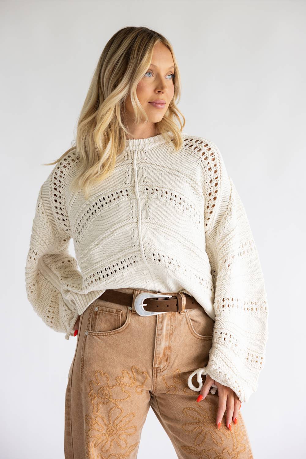 Elan Open Knit Sweater for Women in Off White