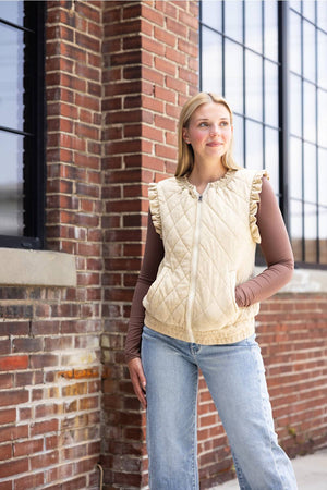 Katydid Garment Washed Quilted Ruffle Sleeve Vest for Women – Glik's