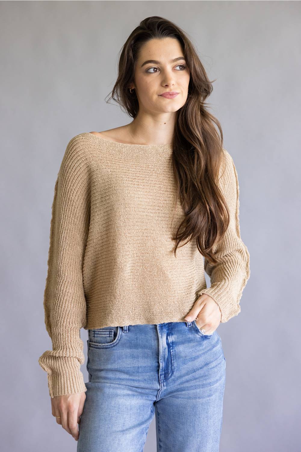 La Miel Off the Shoulder Sweater for Women in Crumb Cake
