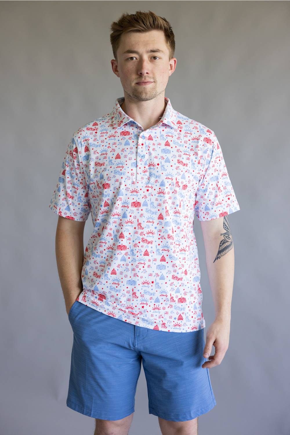 Lady Liberty Printed Polo for Men in White
