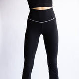 Love Tree Piping Detail Flare Leggings for Women in Black