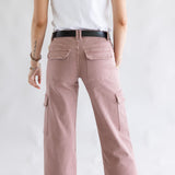 Mica Mid Rise Wide Leg Cargo Jeans for Women in Mauve