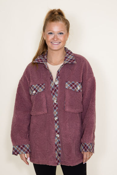 Simply Southern Quilted Plaid Sherpa Shacket for Women in Rose