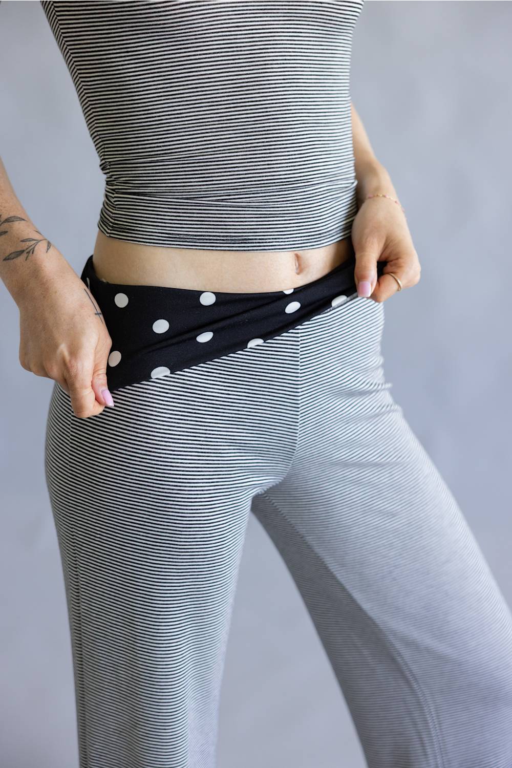 Stripes & Polka Dots Matching Set for Women in Black/Off White | BS412-3-BLACKOFFWHITE