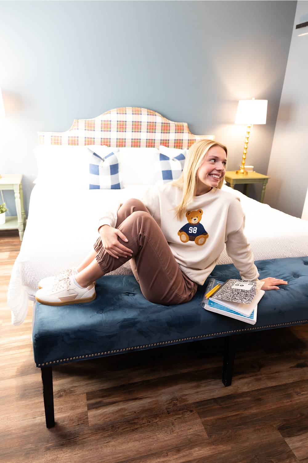 Reflex Bear Chenille Crewneck Sweatshirt for Women in Beige
