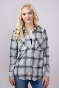 Thread & Supply Lewis Soft Luxe Button Up Shirt for Women in Black/Grey Plaid