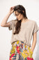 La Miel V-Neck Short Sleeve Sweater for Women in Taupe