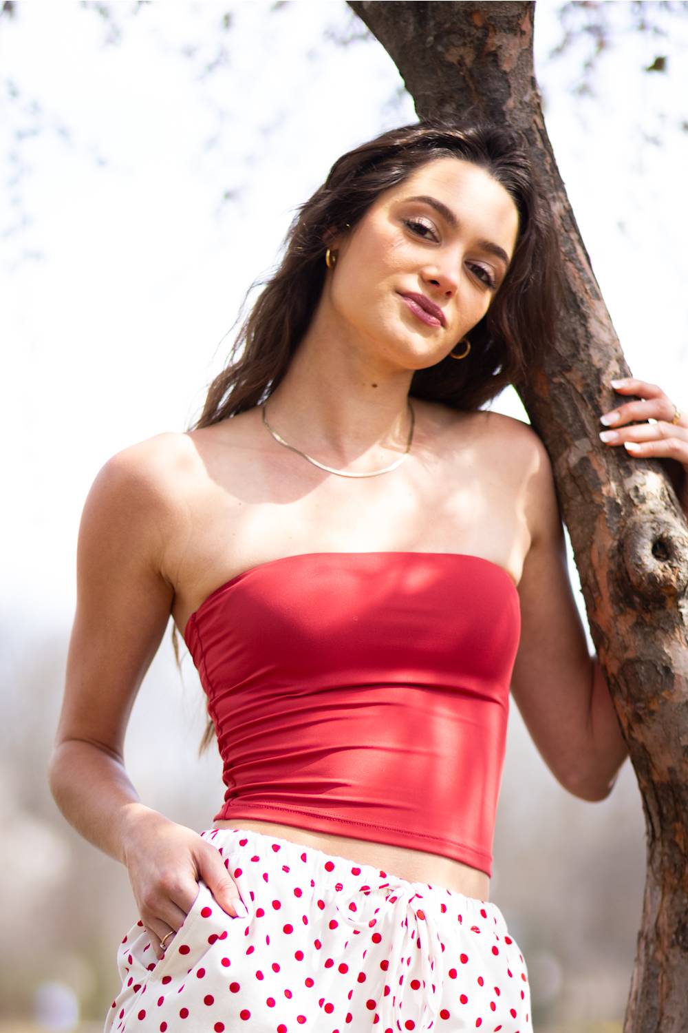 Double Layer Tube Top for Women in Valentine Red