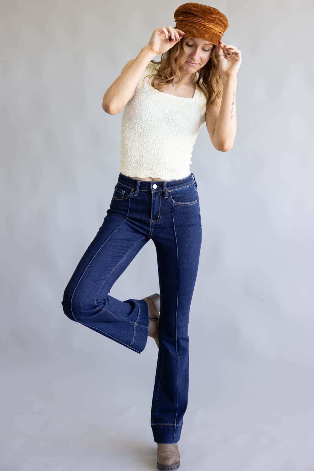 Vervet High Rise Dark Wash Center Hem Bootcut Jeans for Women