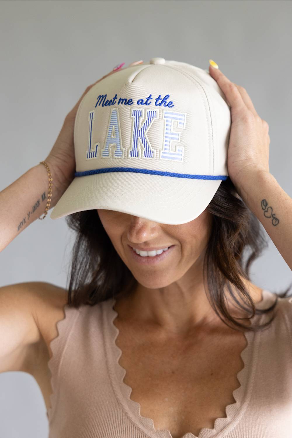 Meet Me at the Lake Trucker Hat for Women in Beige