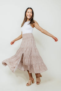 Wishlist Floral Midi Skirt with Side Slit for Women in Taupe