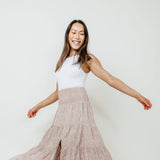 Wishlist Floral Midi Skirt with Side Slit for Women in Taupe