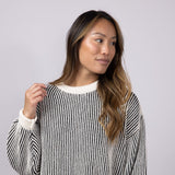 Vertical Stripe Sweater for Women in White Black