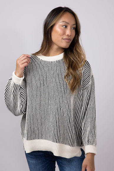 Vertical Stripe Sweater for Women in White Black
