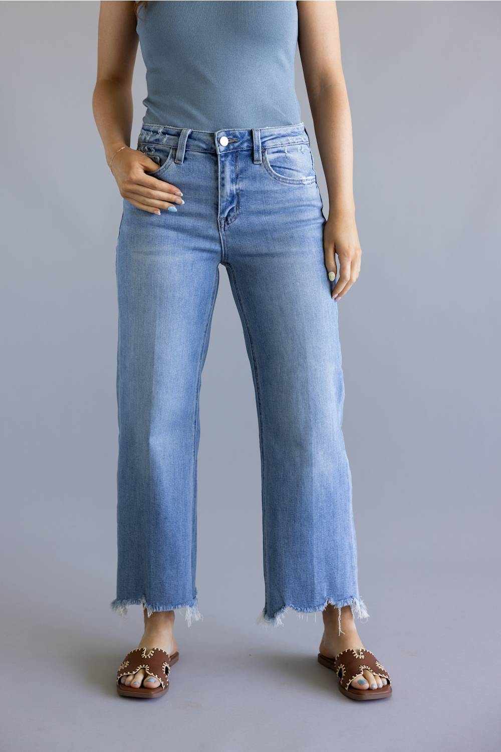 Flying Monkey High Rise Cropped Slim Wide Leg Jeans for Women