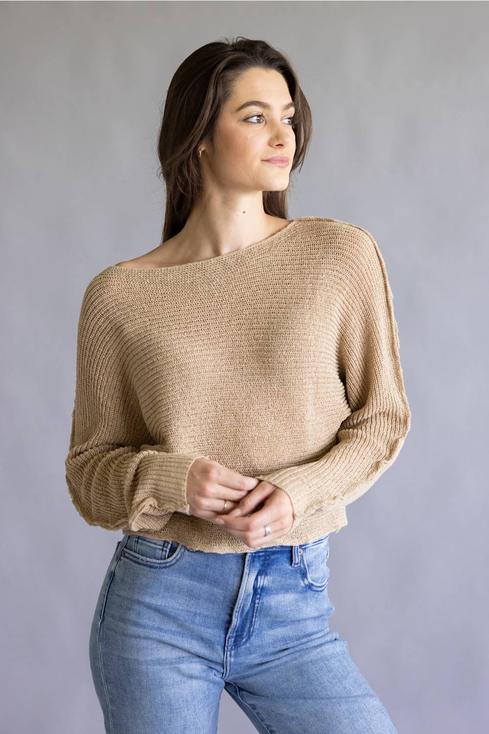 La Miel Off the Shoulder Sweater for Women in Crumb Cake