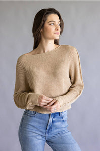 La Miel Off the Shoulder Sweater for Women in Crumb Cake
