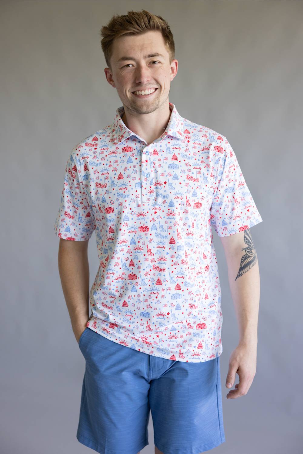 Lady Liberty Printed Polo for Men in White
