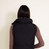 Love Tree Cropped Reversible Puffer Vest for Women in Black/Beige