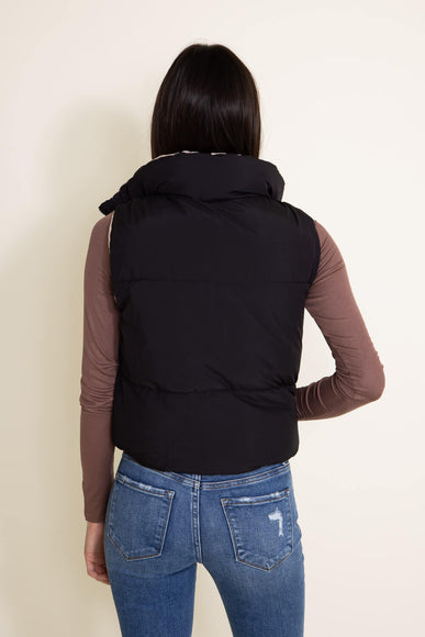 Love Tree Cropped Reversible Puffer Vest for Women in Black/Beige