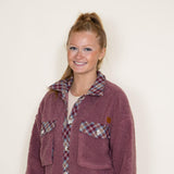 Simply Southern Quilted Plaid Sherpa Shacket for Women in Rose