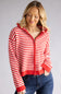Things Between Striped Full Zip Hooded Cardigan for Women in Red