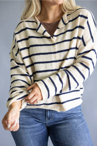Things Between Wide Striped Piper Cardigan for Women in Natural/Navy