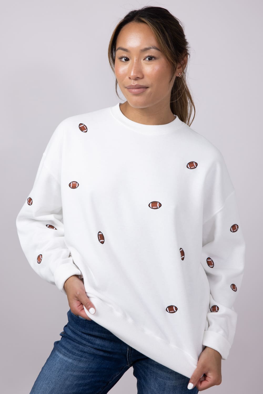 1897 Active Football Embroidered Sweatshirt for Women in Ivory