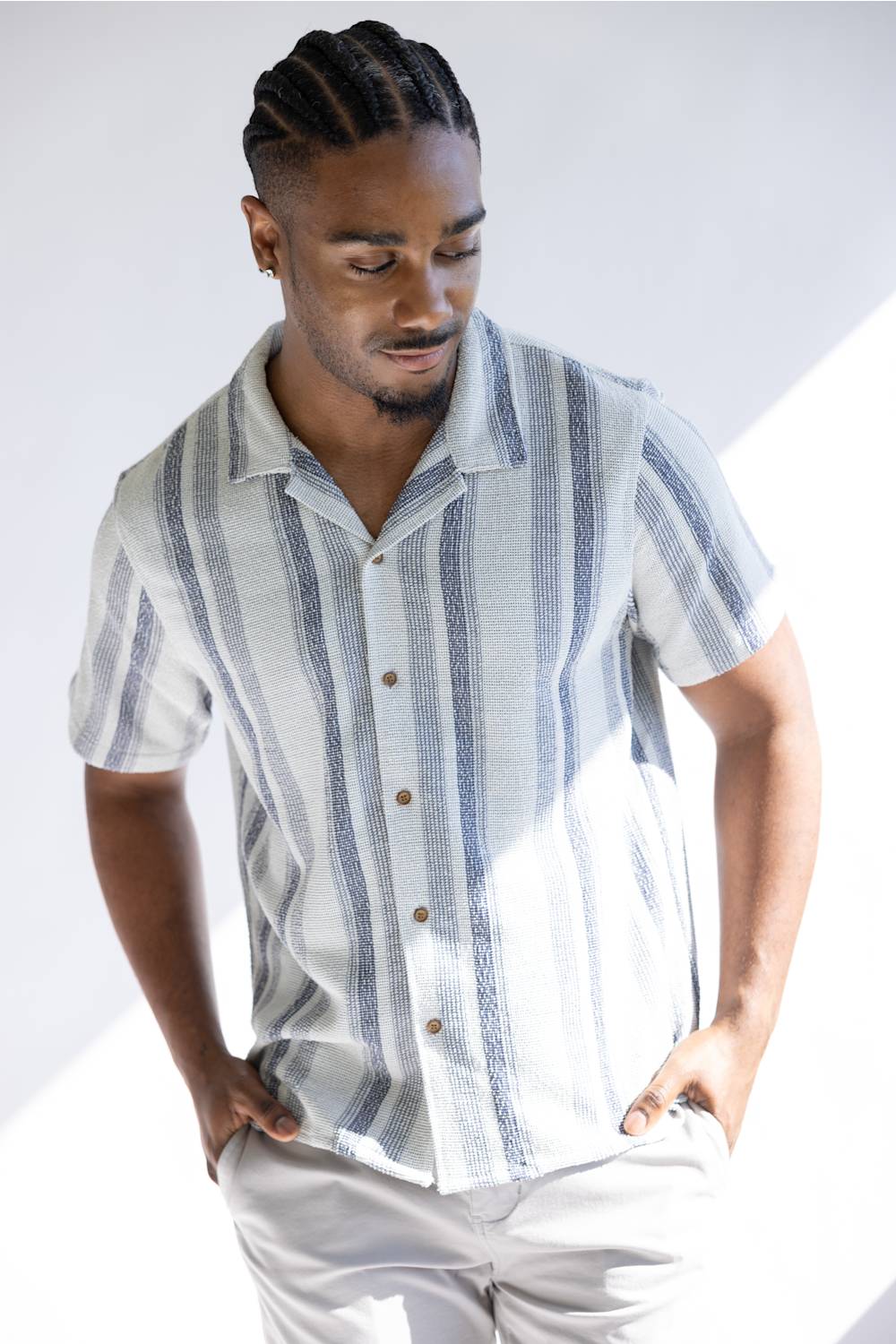 Woven Button Up Shirt for Men in Blue