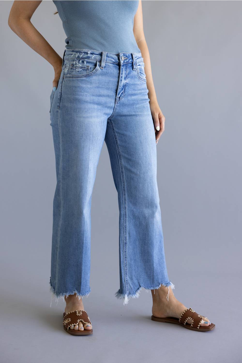 Flying Monkey High Rise Cropped Slim Wide Leg Jeans for Women