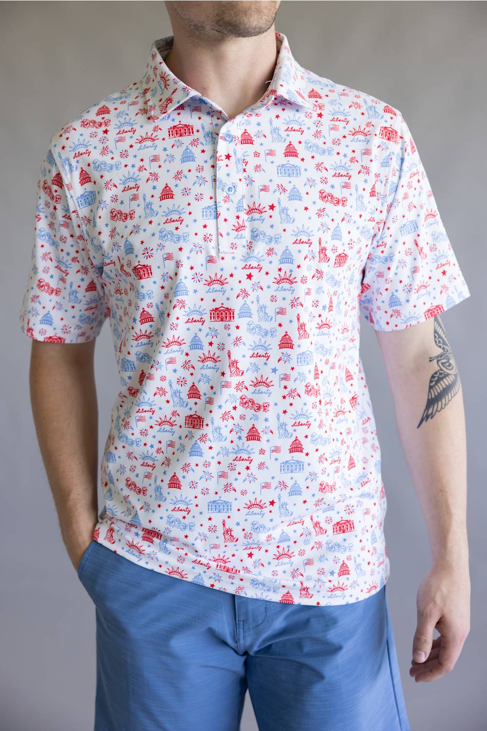 Lady Liberty Printed Polo for Men in White
