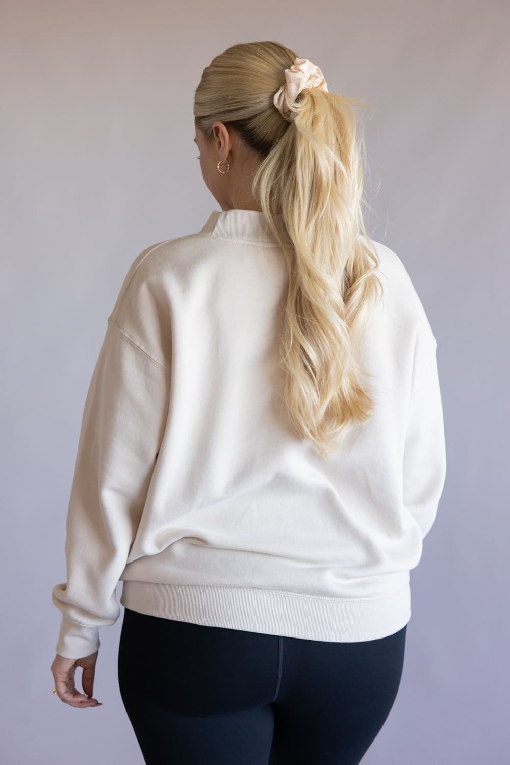 Oversized Mock Neck Fleece Pullover for Women in Beige