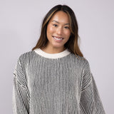 Vertical Stripe Sweater for Women in White Black