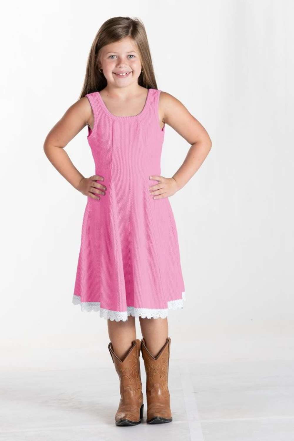 Youth Corded Tank Dress for Girls in Pink