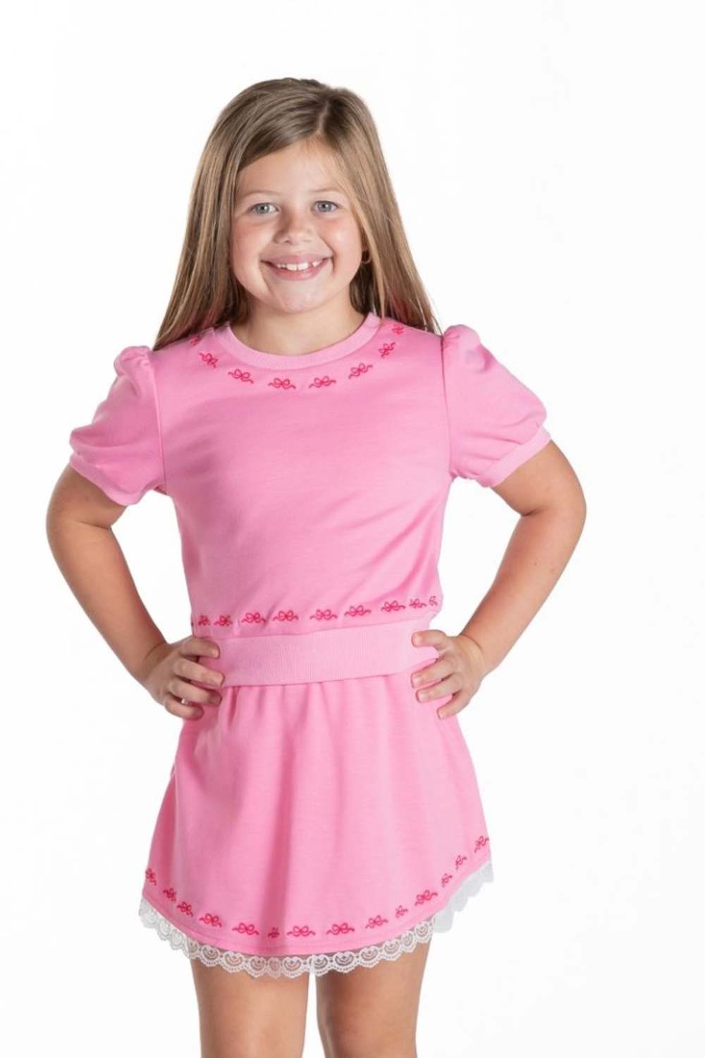 Simply Southern Embroidered Bow Set for Girls in Pink