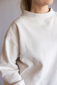 Oversized Mock Neck Fleece Pullover for Women in Beige