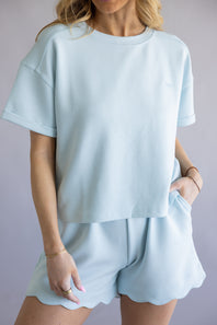 Simply Southern Scalloped Shorts for Women in Robins Egg Blue