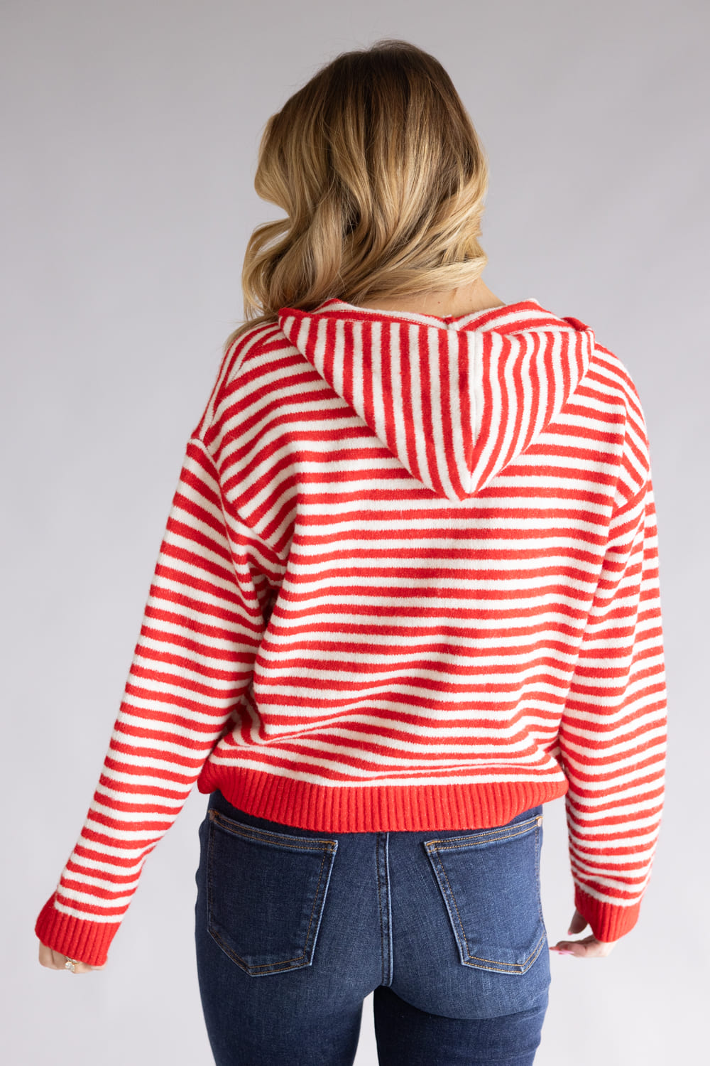 Things Between Striped Full Zip Hooded Cardigan for Women in Red