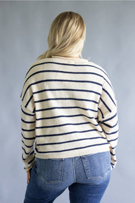 Things Between Wide Striped Piper Cardigan for Women in Natural/Navy
