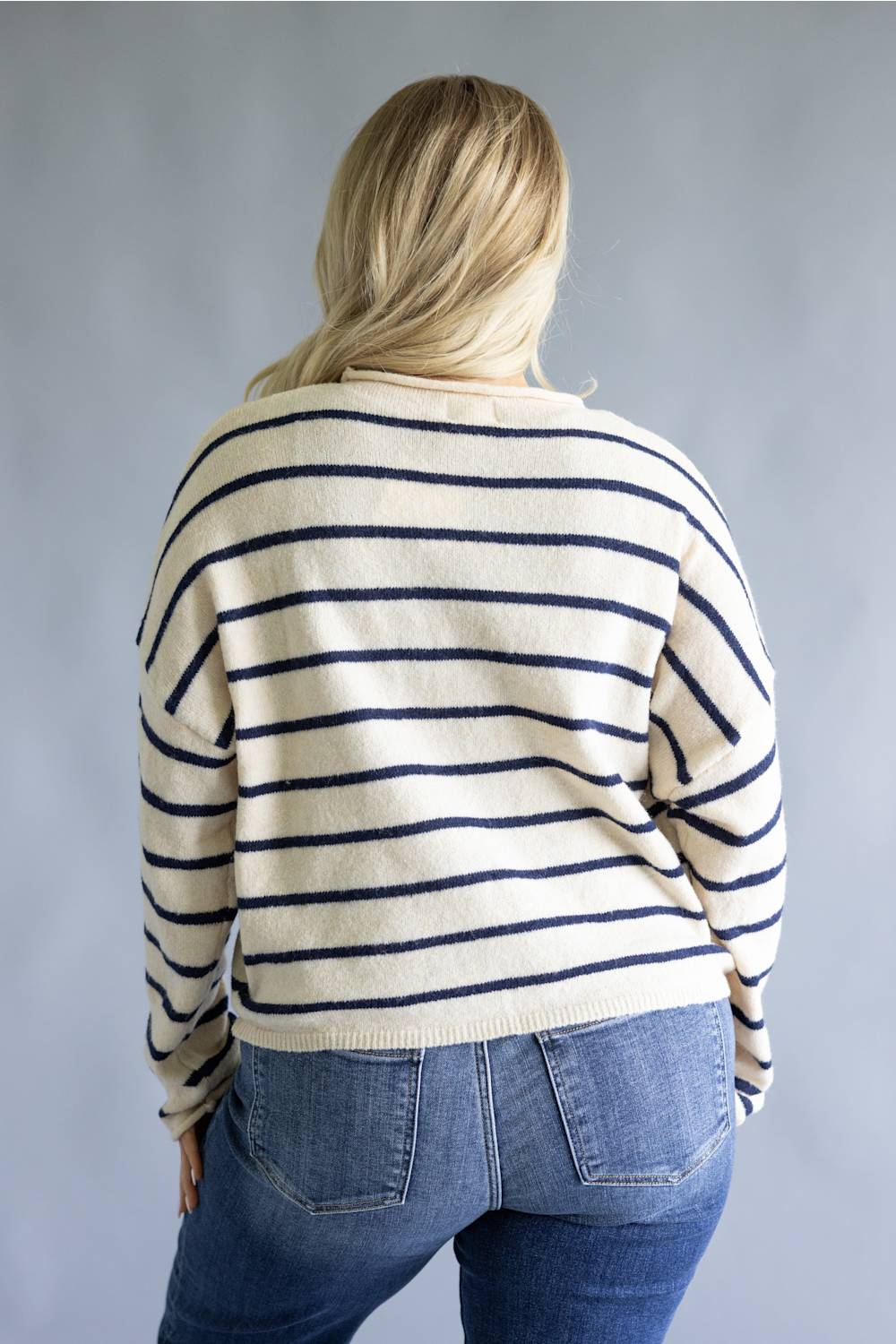 Things Between Wide Striped Piper Cardigan for Women in Natural/Navy